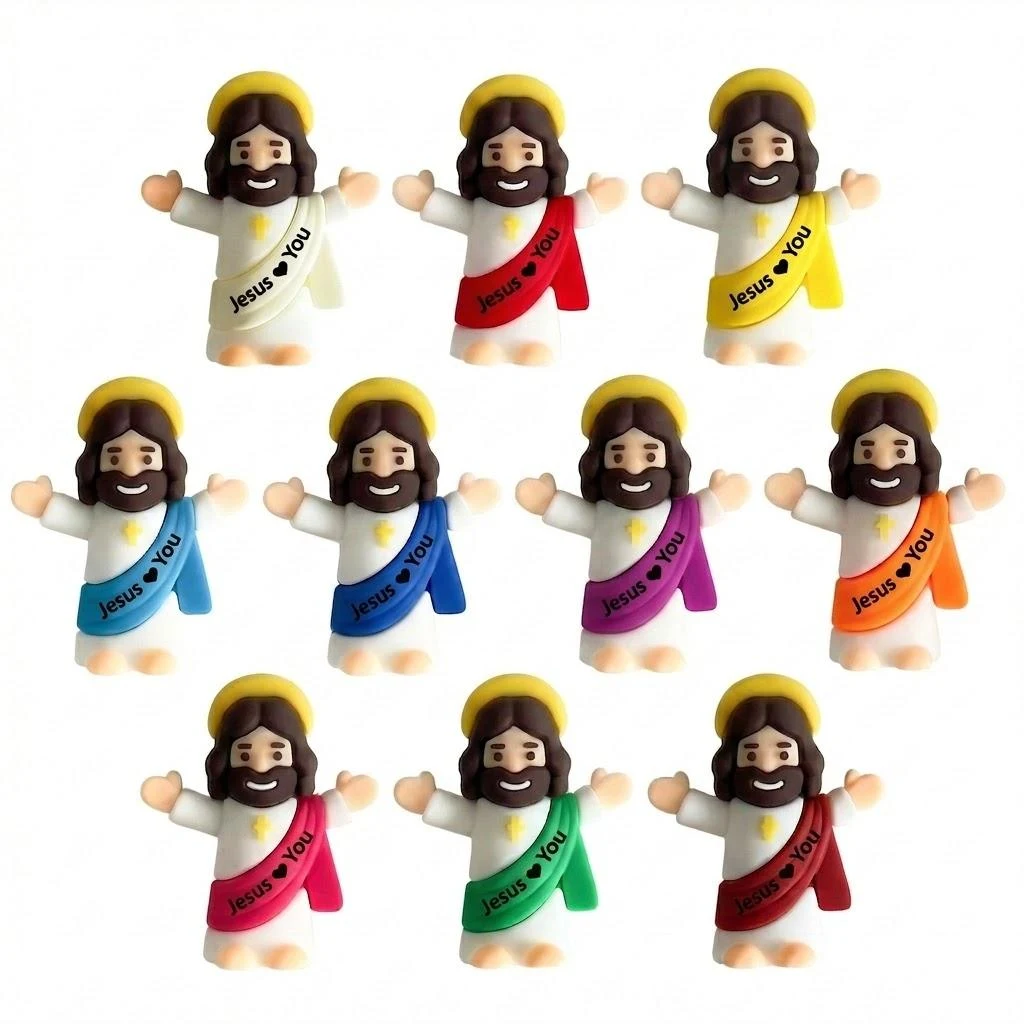Style B: mini Jesus figures with halos and colourful sashes