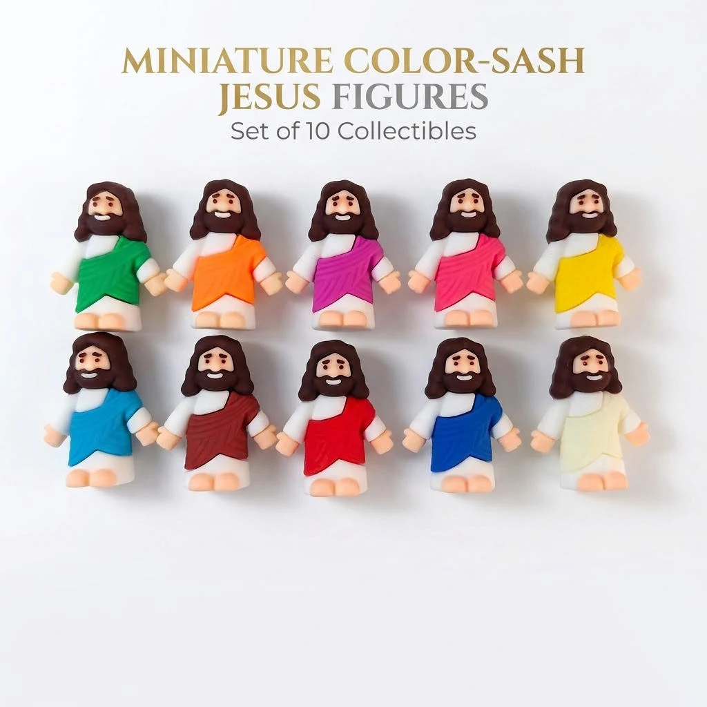 Style C: ten mini Jesus figures with plain colourful sashes