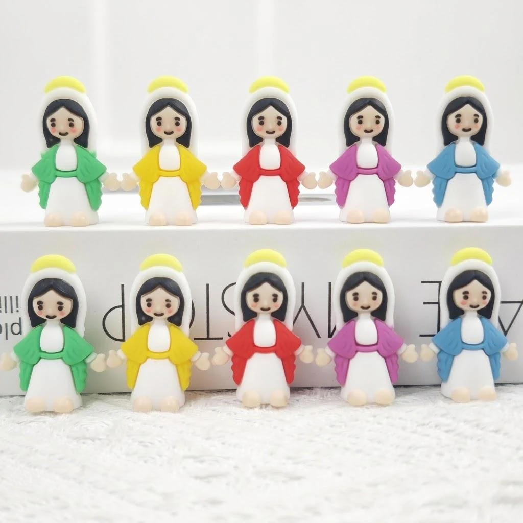 Little Mary figures arranged in colourful rows